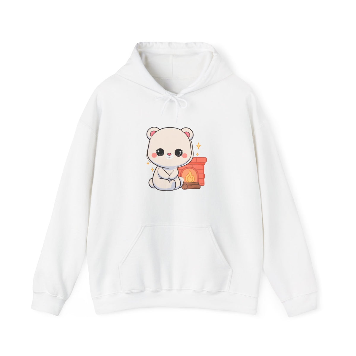 Kawaii Polar Bear Hoodie, Cozy Fireplace Cub Sweatshirt