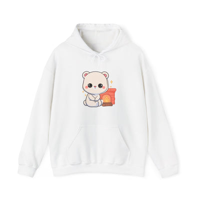 Kawaii Polar Bear Hoodie, Cozy Fireplace Cub Sweatshirt