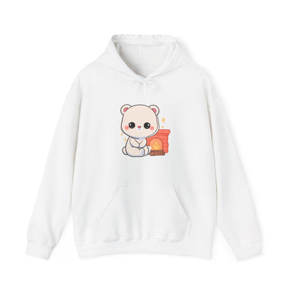 Kawaii Polar Bear Hoodie, Cozy Fireplace Cub Sweatshirt