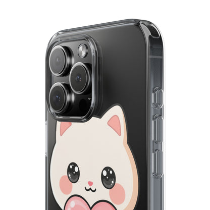 Kawaii Cat Phone Case with Heart, Clear Impact-Resistant