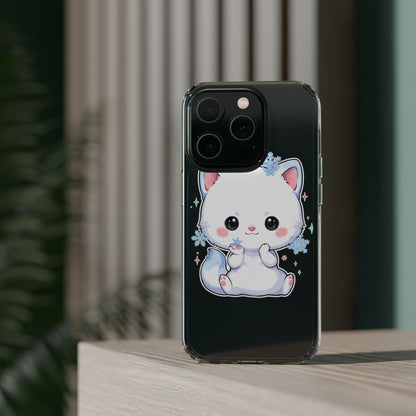 Kawaii Arctic Fox Phone Case, Cute Snowflake Clear Case