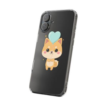 Kawaii Shiba Inu Clear Phone Case with Heart Balloon