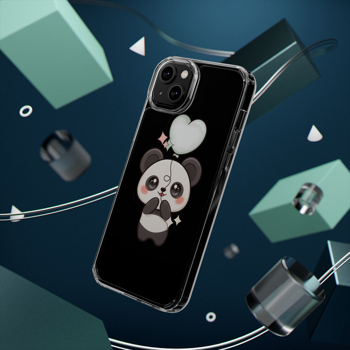 Kawaii Panda Clear Phone Case with Balloon