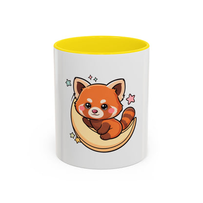 Red Panda Accent Coffee Mug, Kawaii Crescent Moon
