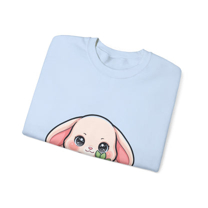 Kawaii Bunny Sweatshirt Hugging a Strawberry