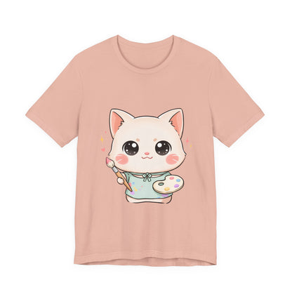 Kawaii Cat Artist T-Shirt for Creative Cat Lovers