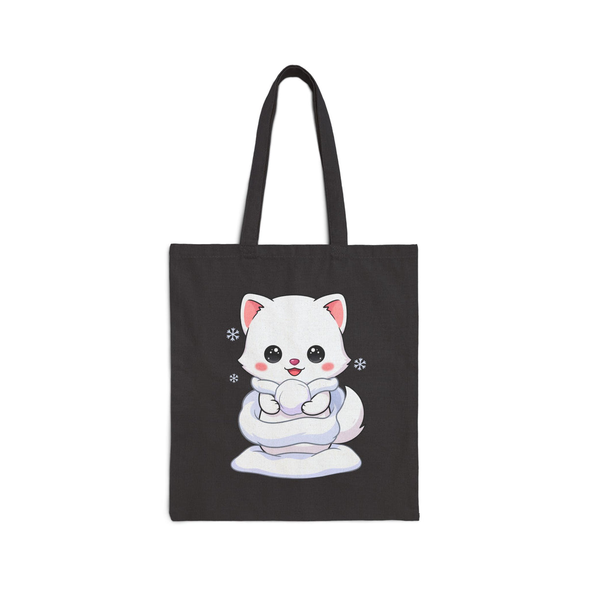 Kawaii Arctic Fox Cotton Canvas Tote Bag for Snowy Days
