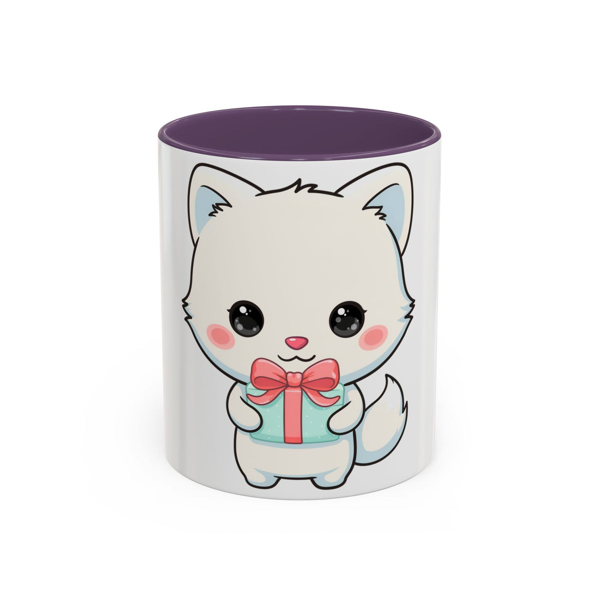 Kawaii Arctic Fox Gift Mug, Cute Holiday Accent Coffee Mug