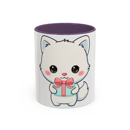 Kawaii Arctic Fox Gift Mug, Cute Holiday Accent Coffee Mug