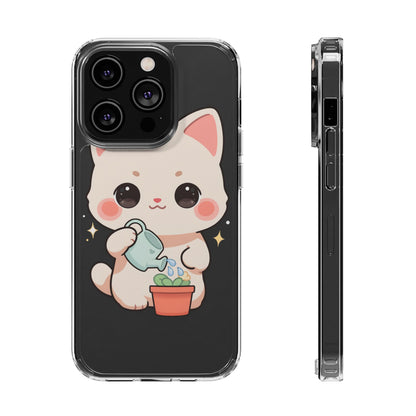 Kawaii Cat Phone Case, Cute Plant Lover Gift
