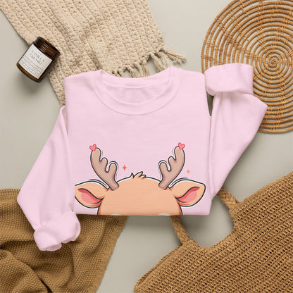 Kawaii Reindeer Christmas Sweatshirt, Cute Gift Crewneck