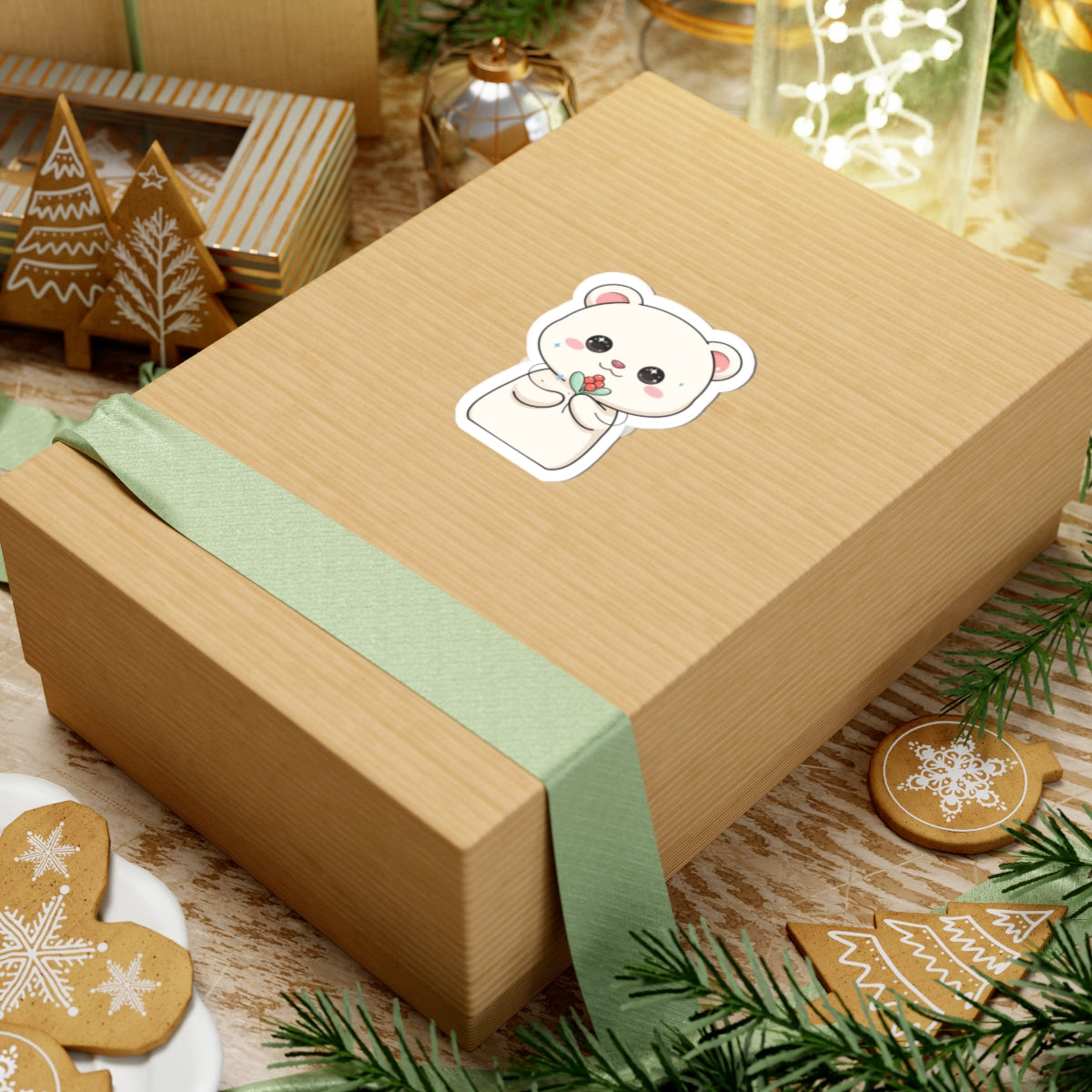 Kawaii Christmas Polar Bear Sticker with Mistletoe