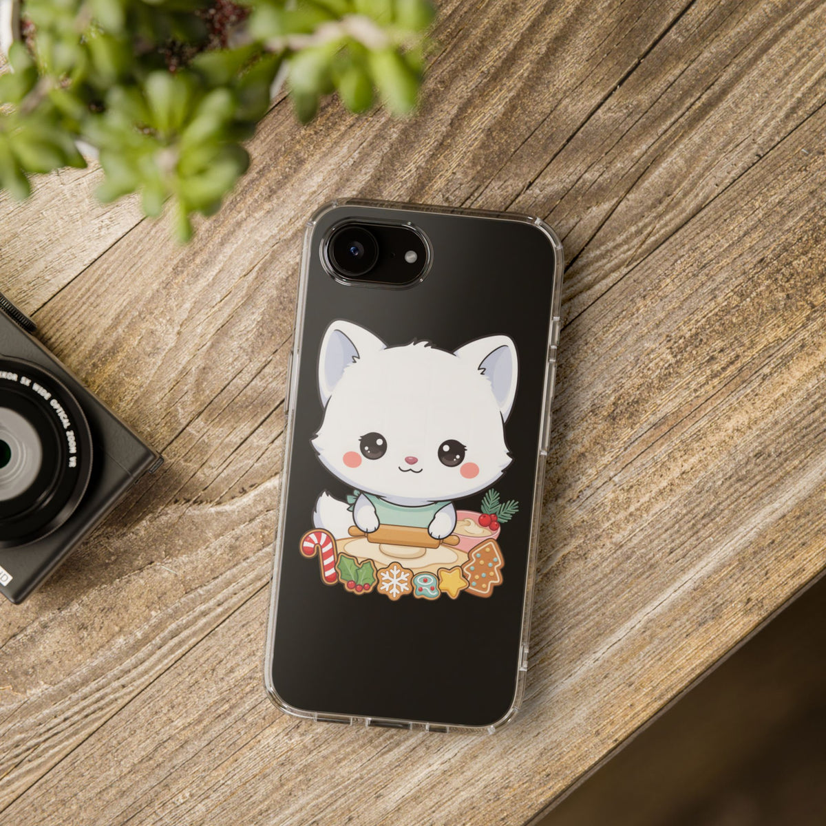 Christmas Fox Clear Phone Case, Kawaii Cookie Baker
