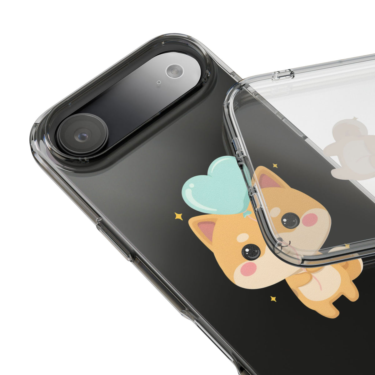 Kawaii Shiba Inu Clear Phone Case with Heart Balloon