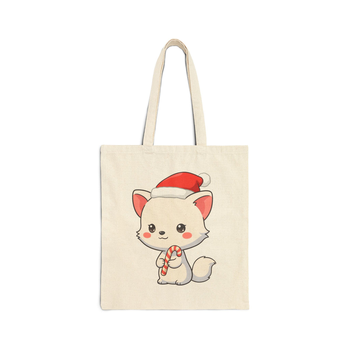 Kawaii Arctic Fox Christmas Tote Bag for Holiday Fans