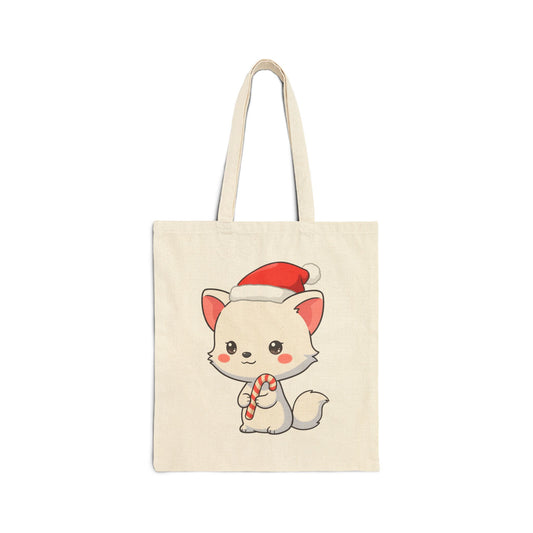 Kawaii Arctic Fox Christmas Tote Bag for Holiday Fans