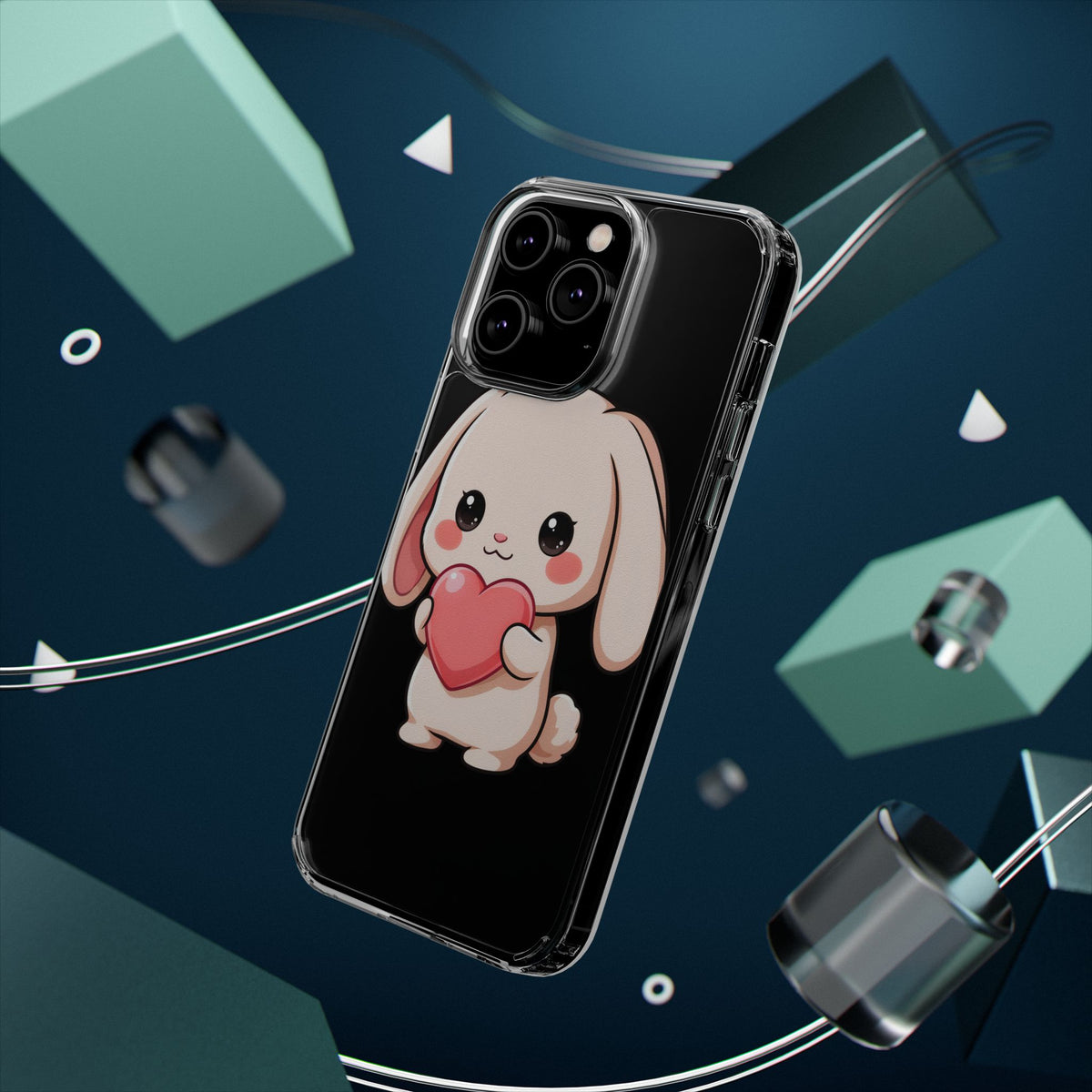 Kawaii Bunny Clear Phone Case with Heart