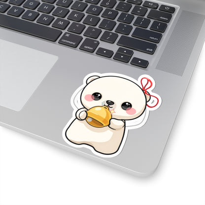 Kawaii Polar Bear Sticker, Cute Jingle Bell Cub