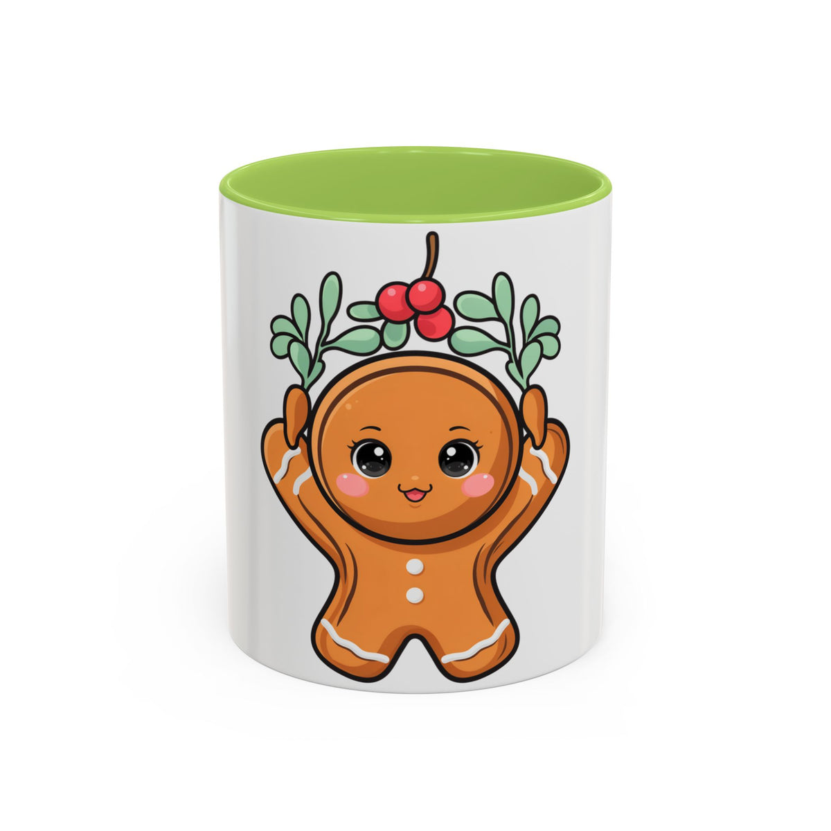 Kawaii Gingerbread Mug with Mistletoe | Christmas Accent Mug