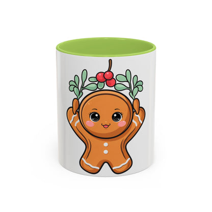 Kawaii Gingerbread Mug with Mistletoe | Christmas Accent Mug