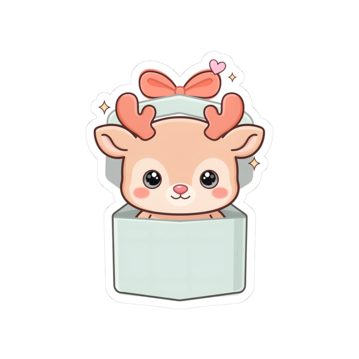 Kawaii Reindeer Sticker, Cute Christmas Gift Box Decal