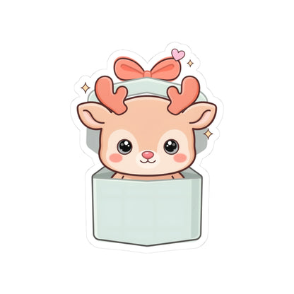 Kawaii Reindeer Sticker, Cute Christmas Gift Box Decal