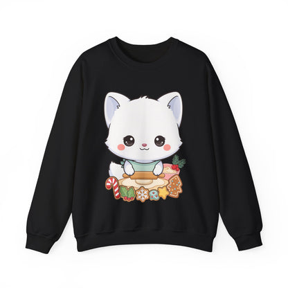 Christmas Cookie Fox Sweatshirt, Kawaii Arctic Fox Crewneck