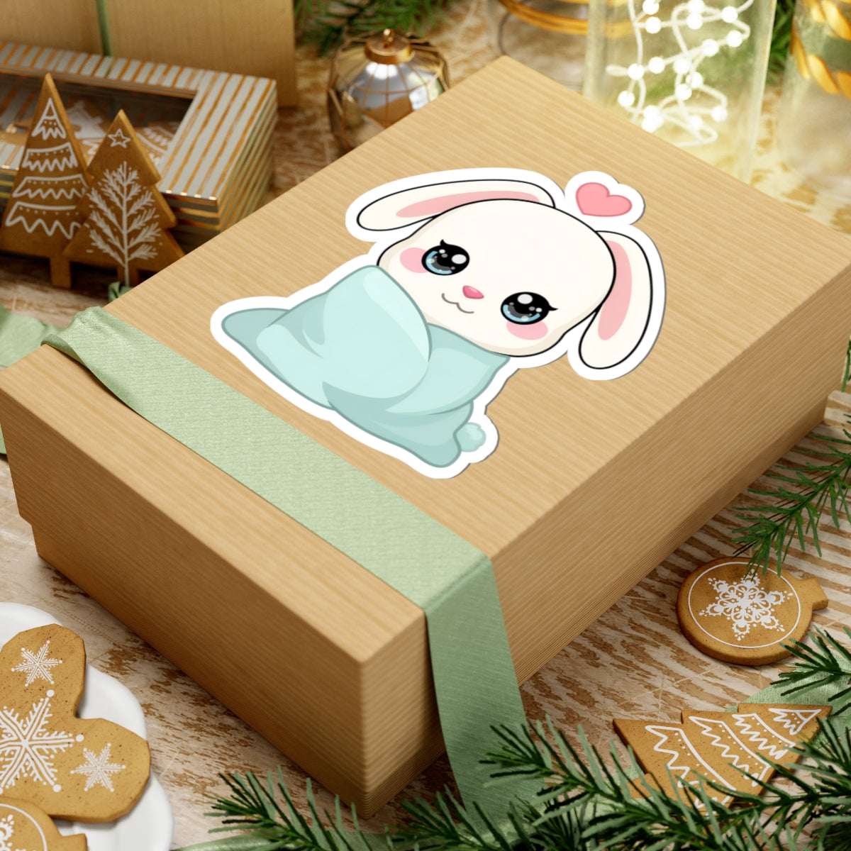 Cozy Bunny Sticker, Kawaii Blanket Buddy