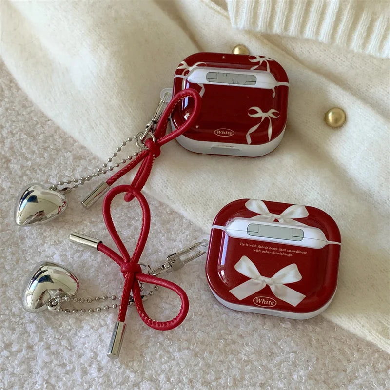 Silicone AirPods 3 case with bow and love charm, lid open