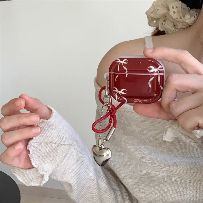 Kawaii AirPods Pro 2 silicone cover with sculpted bow, color variants