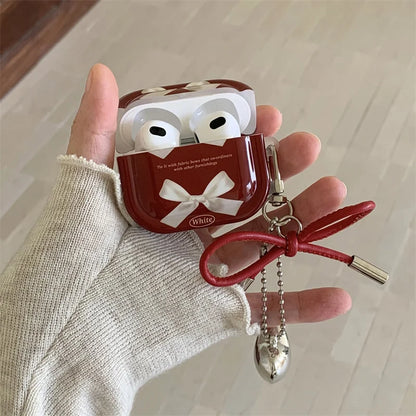Kawaii AirPods case with 3D ribbon bow, side angle view