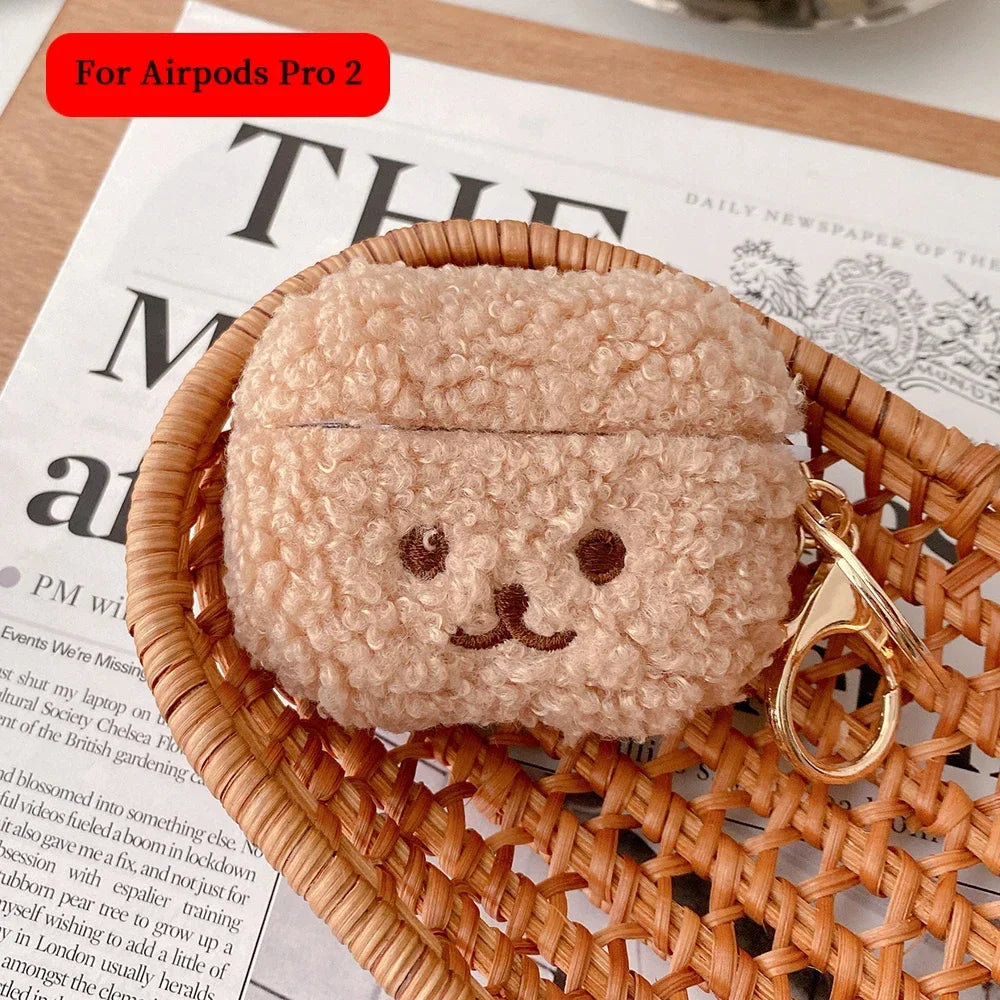 Kawaii dog AirPods case held in hand showing scale and fit