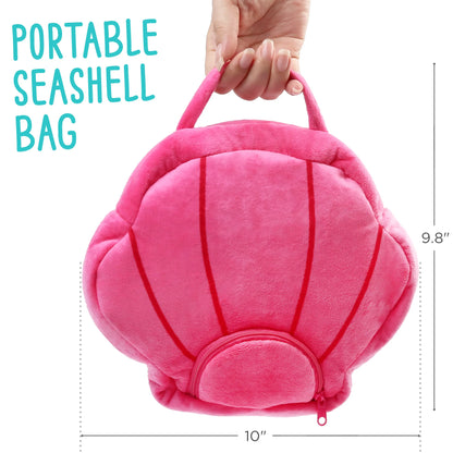 Ocean plush set displayed on shelf as kawaii room decor with shell bag