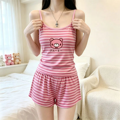 Two-piece kawaii pajama set worn full outfit side view