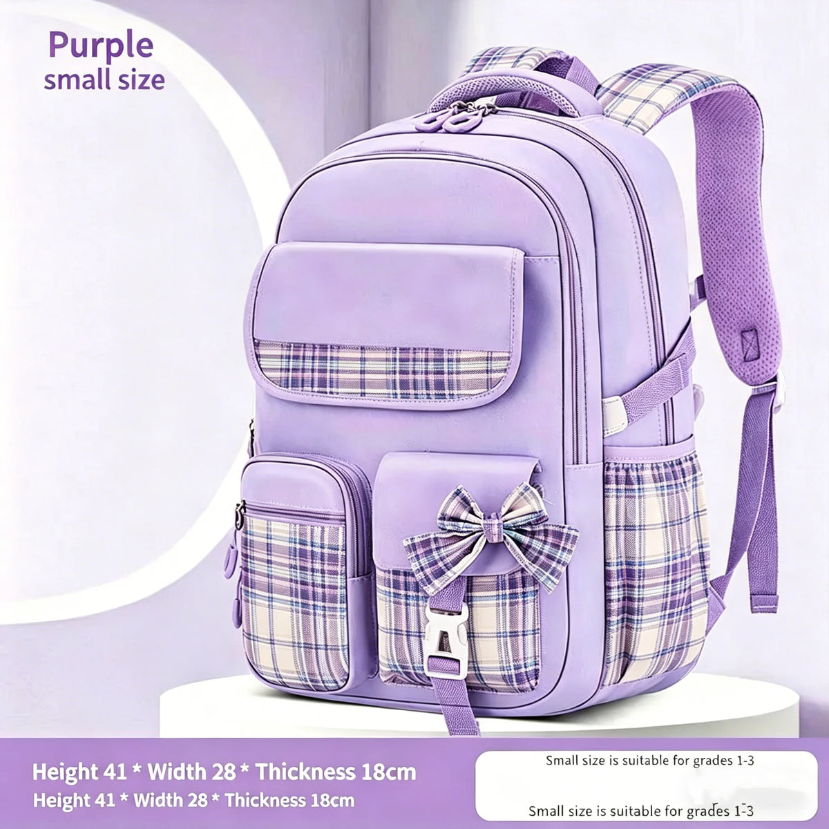 Waterproof Oxford school backpack for elementary girls, Small Purple colorway