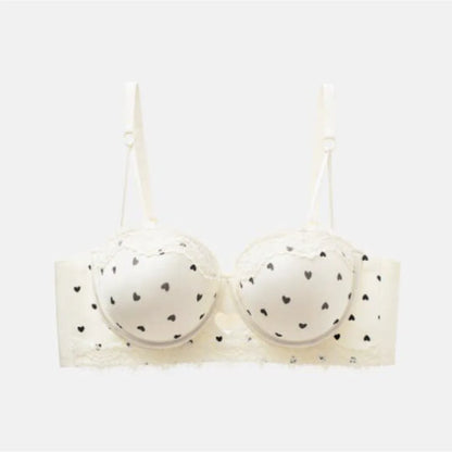 Kawaii push-up bra champagne lace, side profile showing 3/4 cup lift shape