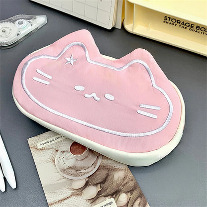 All four kawaii cat pen case colorways A B C D displayed side by side on desk