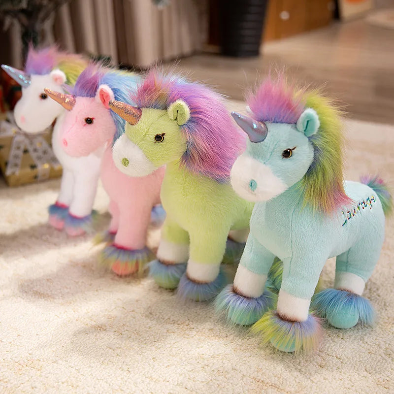 Kawaii unicorn plush toy 32cm white with rainbow wings front view