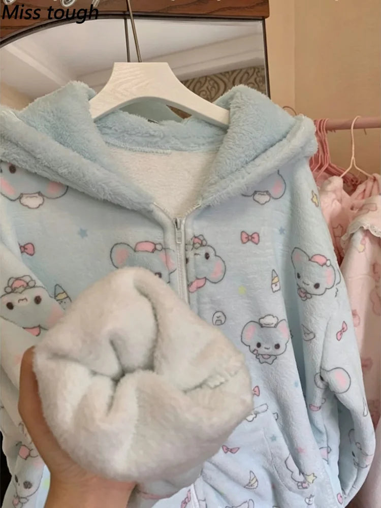 Close-up of coral fleece texture and decorative faux collar on kawaii coat