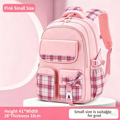 Kawaii-Faces plaid school backpack interior pockets and organizer layout