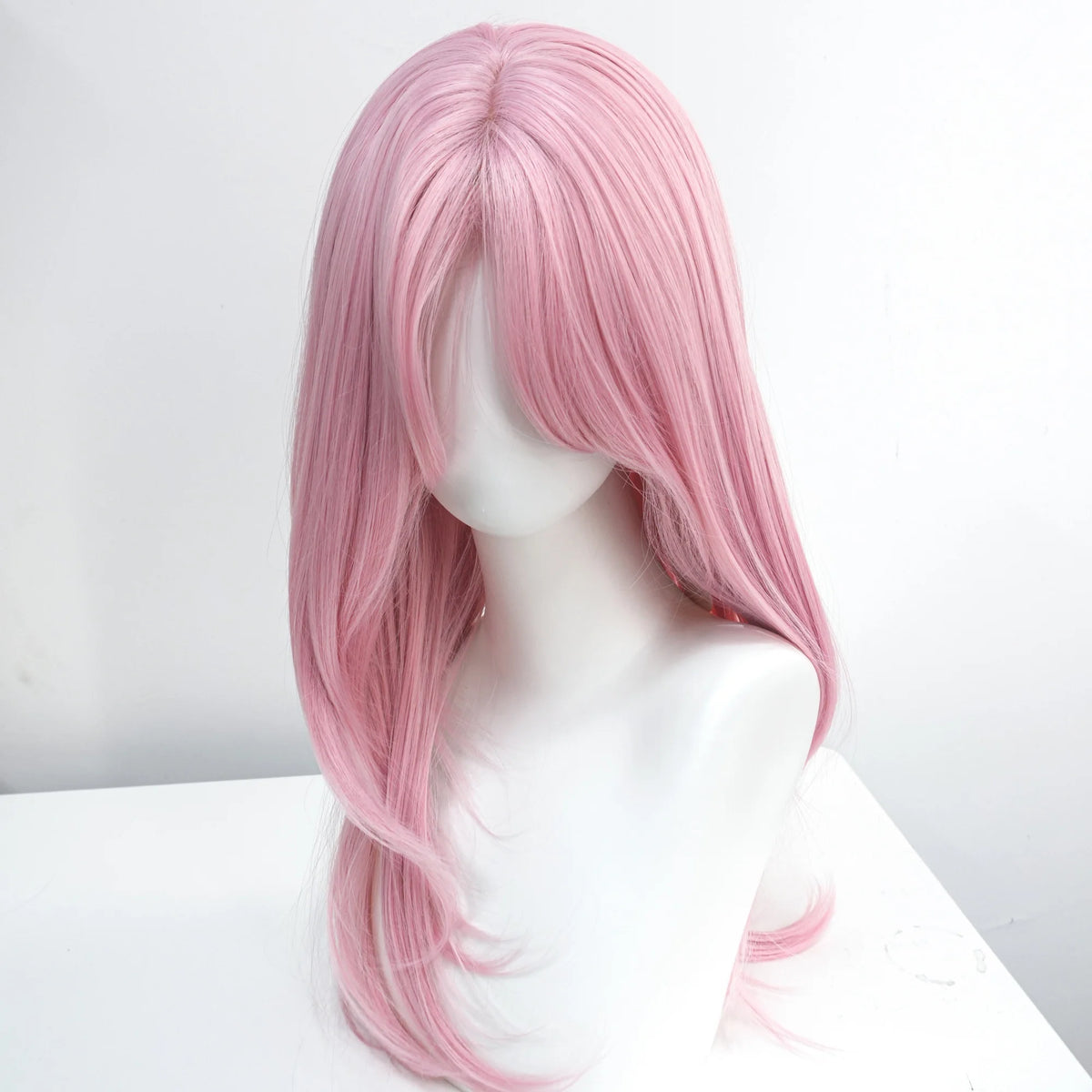 Ashely pink Lolita wig 20 inch layered cut curtain bangs front view