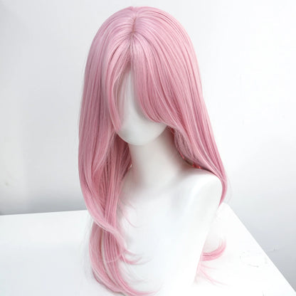 Ashely pink Lolita wig 20 inch layered cut curtain bangs front view