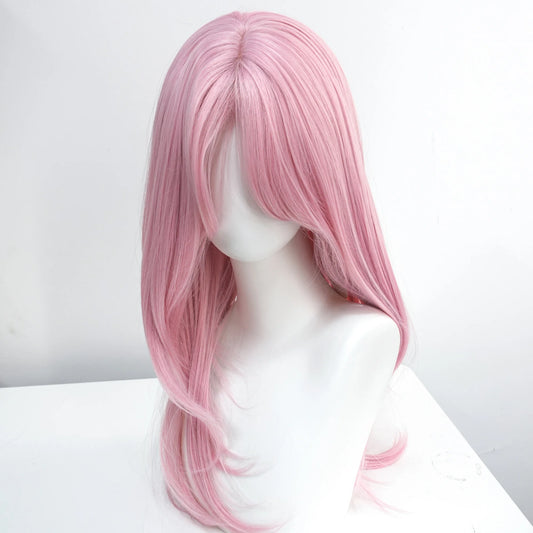 Ashely pink Lolita wig 20 inch layered cut curtain bangs front view