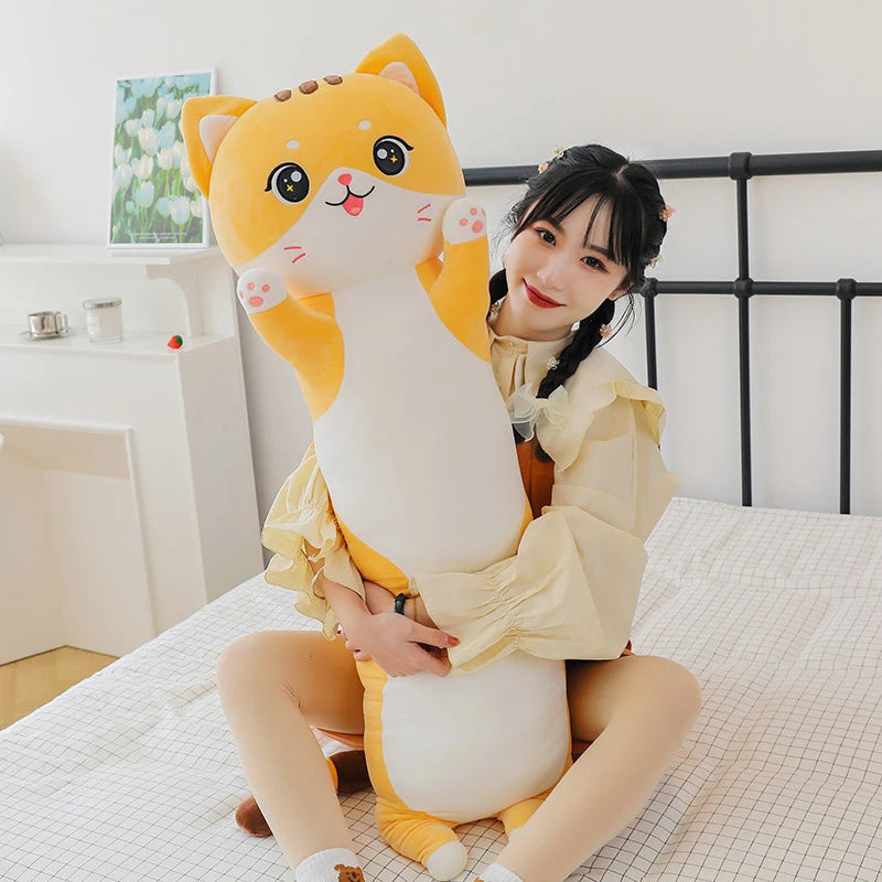 Kawaii long cat plush pillow PP cotton filling cross-section detail