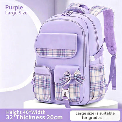 Ergonomic Spine-Care Backpack for Girls, Checkered, Waterproof