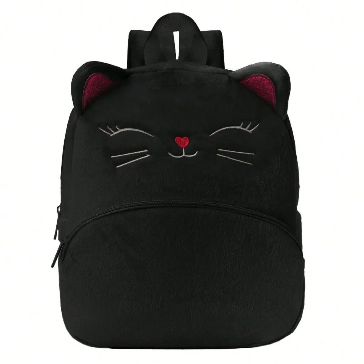 Black kawaii plush backpack for kids side angle view