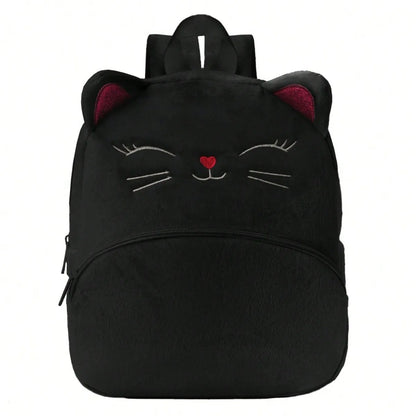Black kawaii plush backpack for kids side angle view