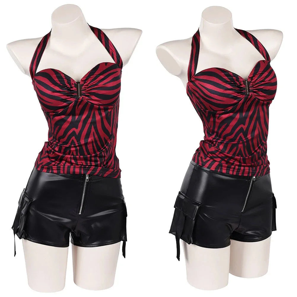 Infinity Nikki Obsession zebra print halter top close-up punk kawaii cosplay