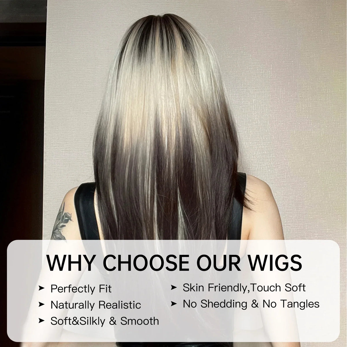 White tip detail on heat-resistant kawaii ombre wig, straight synthetic fiber close-up