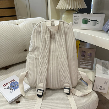 Large kawaii nylon backpack in grey with zipper closure and soft shoulder straps